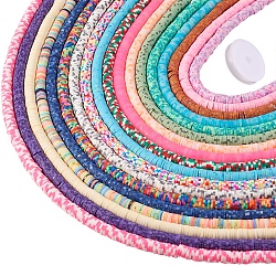 Bracelets extensibles bricolage faisant des kits, 18 brins 18 brins de perles d'argile polymère de couleurs brins et fil de cristal élastique, couleur mixte, 6x0.5~1mm, Trou: 1.8~2mm, Environ 320~447 pcs/chapelet, 15.75 pouce ~ 16.14 pouces (40~41 cm), 18 couleurs, 1 brin / couleur, 18 brins
