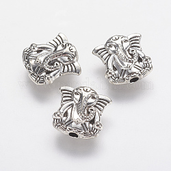 Tibetischer stil legierung perlen, Elefant, Antik Silber Farbe, 10x10x3 mm, Bohrung: 1.5 mm