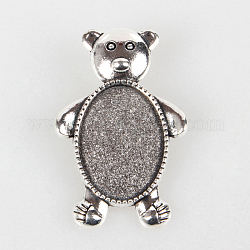 Vintage Alloy Brooch Cabochon Bezel Settings, with Iron Pin Brooch Back Bar Findings, Bear, Antique Silver, Oval Tray: 25x18mm, 44x29x3mm, Pin: 0.6mm
