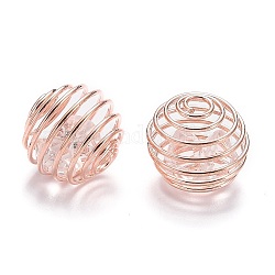 Iron Wrap-around Spiral Bead Cages, with Glass Beads, Round, Rose Gold, 10x12mm, Hole: 3mm