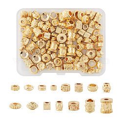 Kit de recherche de fabrication de bijoux en perles de bricolage, y compris 112pcs 14 perles en alliage et en laiton de style, cube et colonne et baril et soleil, or, 4.5~8x4.5~7.5x2~7mm, Trou: 2~4mm, 8 pièces / style