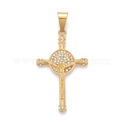 Easter 304 Stainless Steel Big Pendants, with Crystal Rhinestone, Crucifix Cross, Golden, 54.5x33.5x6.5mm, Hole: 6.5x12mm
