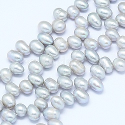 Natural Cultured Freshwater Pearl Beads Strands, Dyed, Potato, Light Steel Blue, 7~10x6~7mm, Hole: 0.8mm, about 65pcs/strand, 13.7 inch(35cm)