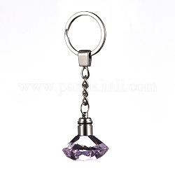 Portachiavi in vetro sfaccettato a forma di diamante, con portachiavi in ferro placcato platino, perla rosa, 96mm, pendenti: 30.5x30 mm