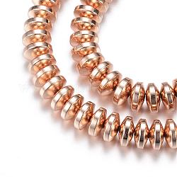 Chapelets de perles en hématite synthétique sans magnétique, rondelle, plaqué or et de lumière, 6x3mm, Trou: 1mm, Environ 125~133 pcs/chapelet, 15.7 pouce