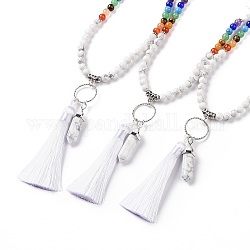 Pallottola di howlite naturale e collana pendente nappa con catene di perline di pietre preziose miste, gioielli chakra yoga per le donne, 25.98 pollice (66 cm)
