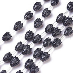 Chapelets de perles de corail synthétiques teintes, fleur, noir, 11x8mm, trou: 1.2mm, environ 25 pcs/chapelet, 15.75 pouces ~ 16.14 pouces (40~41 cm)