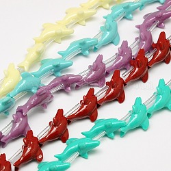 Synthetic Gemstone Coral Beads Strands, Dyed, Dolphin, Mixed Color, 23x9x12mm, Hole: 1mm, about 30pcs/strand, 14.56 inch