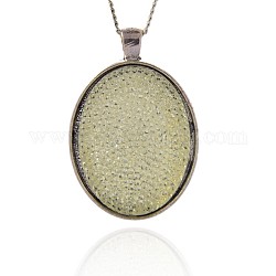 Antique Silver Tone Alloy Resin Pendants, Oval Necklace Pendants, Beige, 49x33x10mm, Hole: 4x5mm