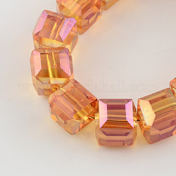 Chapelets de perles en verre électroplaqué, facette, cube, orange foncé, 6x6x6mm, Trou: 1mm, Environ 100 pcs/chapelet, 21.6 pouce