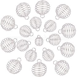 SUNNYCLUE 30pcs Iron Round Spiral Bead Cage Pendants Lava Stone Holder for Necklace Bracelet Earring DIY Jewelry Making, Silver Plated