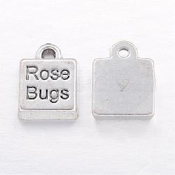Tibetan Style Charms, Cadmium Free & Nickel Free & Lead Free, Square, Antique Silver, 10x10x3mm, Hole: 2mm