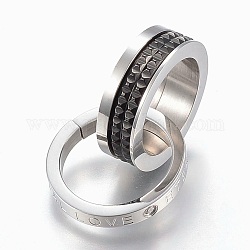 Pendentifs en 304 acier inoxydable avec zircone cubique, anneau avec mot amour, gris anthracite & inoxydable, 19~19.5x3~6 mm, diamètre intérieur: 14~15 mm
