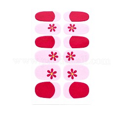 Flower Series Full Cover Nail Decal Stickers, Self Adhesive, Nail Decoration for Women Girls Kids, Cerise, 25.5x10~16.5mm, 12pcs/sheet