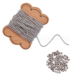 Unicraftale 32.8ft / 10m 2.4mm gelötete Kugelketten & 50 Stück Kettenverbinder 304 Edelstahlketten Halsketten Metallkettenverbinderketten für die Herstellung von DIY-Halskettenschmuck, Edelstahl Farbe