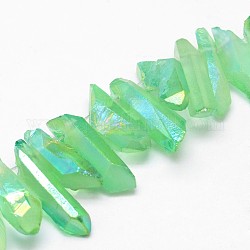 Chapelets de perle de cristal en quartz naturel électroplaqué, pépites, teinte, vert printanier, 16~36x5~8x5~8mm, Trou: 1.5mm, Environ 15 pcs/chapelet, 4 pouce