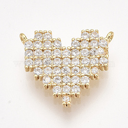 Ottone micro spianare pendenti zirconi, cuore, chiaro, oro, 14.5x16.5x2mm, Foro: 1 mm