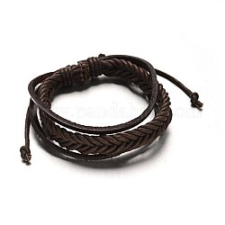 Регулируемый кожаный шнур многожильных браслеты, с кожаными шнурами о.е., кокосового коричневый, 53 мм, 16x5 мм
