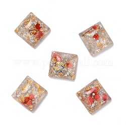 Cabochon in resina trasparente, con fiori secchi, lamina d'oro e d'argento, quadrato, rosso, 17.5x17.5x7.5mm