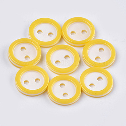 Botones de resina, 2 agujero, plano y redondo, amarillo, 11x2mm, agujero: 1.8 mm, aproximamente 1000 unidades / bolsa