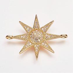 Brass Micro Pave Cubic Zirconia Links, Star, Golden, 31x24x3mm, Hole: 2mm