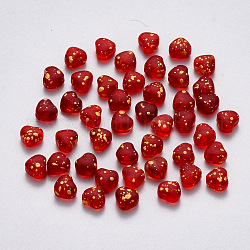 Perlas de vidrio pintado en aerosol transparente, corazón, de color rojo oscuro, 6x6x4mm, agujero: 0.7 mm