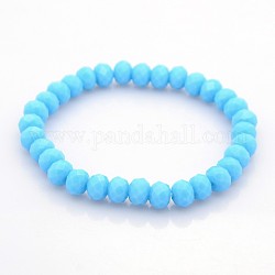 Faceted Opaque Solid Color Crystal Glass Rondelle Beads Stretch Bracelets, Deep Sky Blue, 68mm