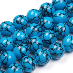 Kunsttürkisfarbenen Perlen Stränge, gefärbt, Runde, Deep-Sky-blau, 14 mm, Bohrung: 1 mm, ca. 28 Stk. / Strang, 15.7 Zoll (40 cm)