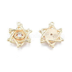 Brass Micro Pave Clear Cubic Zirconia Pendants, Star of David with Eye, Real 18K Gold Plated, 20.5x16.8x2.7mm, Hole: 1.5mm