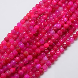 Natural Agate Round Beads Strand, Dyed, Faceted, Deep Pink, 6mm, Hole: 1mm, about 62pcs/strand, 14.17inch