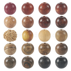 200 pièces 20 styles de perles en bois, ronde, mélangé teint et non teint, couleur mixte, 8~9x8~9mm, Trou: 0.8~1.5mm, 10 pièces / style