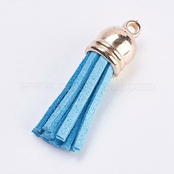 Décorations de pendentif avec pampilles d'imitation daim, avec des accessoires en plastique CCB, or, bleu profond du ciel, 36~38x10.5mm, Trou: 1.5mm