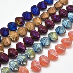Galvanoplastie dépoli perles de coquillage de fils de verre, couleur mixte, 12x14.5x10mm, Trou: 1mm, Environ 32 pcs/chapelet, 16 pouce