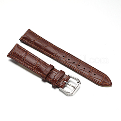 Bracelets de montres en cuir, avec fermoirs en 304 acier inoxydable, selle marron, 88~120x18x2.5~4.5mm
