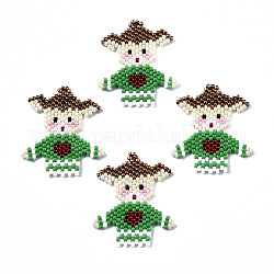 Miyuki & Toho japanische Saatperlen, handgefertigte Anhänger, Webstuhl Muster, Mädchen, Meergrün, 31.5x26.5x2 mm, Bohrung: 1.2 mm