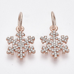 Alloy Pendants, with Crystal Rhinestone, Snowflake, for Christmas, Rose Gold, 28x15.5mm, Jump Ring: 10x1.5mm, Inner Diameter: 8mm 