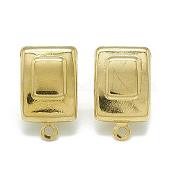 Accessoires de puces d'oreilles en 304 acier inoxydable, avec boucle, rectangle, or, 16.5x10mm, Trou: 1.4mm, pin: 0.8 mm