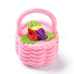 Velvet Ring Boxes, with Plastic and Ribbon, Flower Basket, Pink, 5.8x6cm