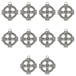 Pendenti in lega stile tibetano irlandese 10 pz, croce, argento antico, 24x20x3mm, Foro: 2 mm