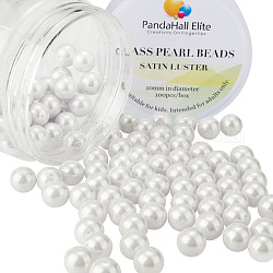 10ミリメートル約100個の白いガラス真珠の丸いビーズのアクセサリー類のラウンドボックスキットを作るための詰め合わせのロット  フローラルホワイト  10mm  穴：1.2~1.5mm  約100個/箱