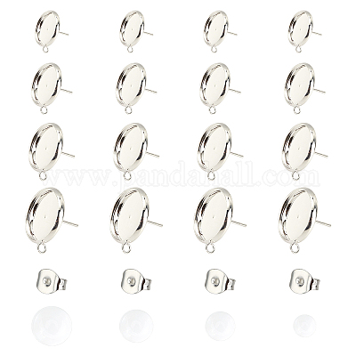 UNICRAFTALE 32pcs 4 Styles Stud Earring Findings 2 Colors Hypoallergenic Earrings Stainless Steel Ear Studs with Ear Nuts for Jewelry Making