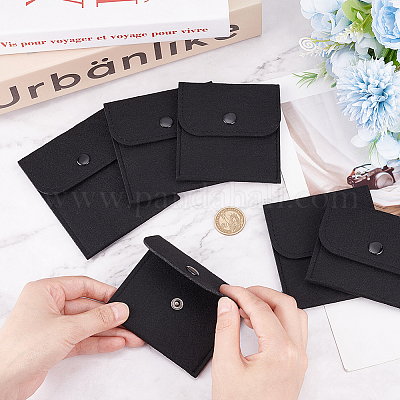 PandaHall Elite 12Pcs 4 Style Felt Jewelry Storage Bags, with Snap Buttons,  Black, 7.5~11.5x7.5~10x0.85~0.95cm, 3pcs/style