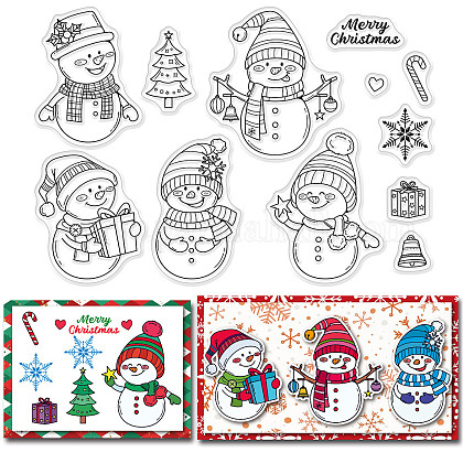 CRASPIRE Clear Silicone Stamps Christmas Snowman Clear Stamps Vintage Transparent Silicone Stamps Clear Rubber Scrapbooking Stamps for Card Making DIY Thanksgiving Card Photo Album Decor Craft DIY-WH0167-56-1073-1