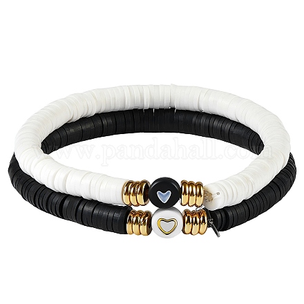 Ensemble de bracelets extensibles de perles de motif de coeur pour les femmes BJEW-SZ0001-92-1