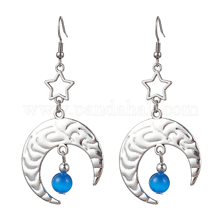 Antique Silver Alloy Star & Moon Dangle Earrings EJEW-JE05637-04-1