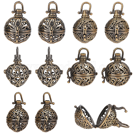 SUNNYCLUE 10Pcs Cage Charms Brass Locket Charms Chime Ball Bulk Antique Bronze Cage Charm for Jewelry Making Charm Hollow Perfume Diffuser Charm Necklace Keychain Supplies Adult DIY Art Craft KK-SC0003-05-1