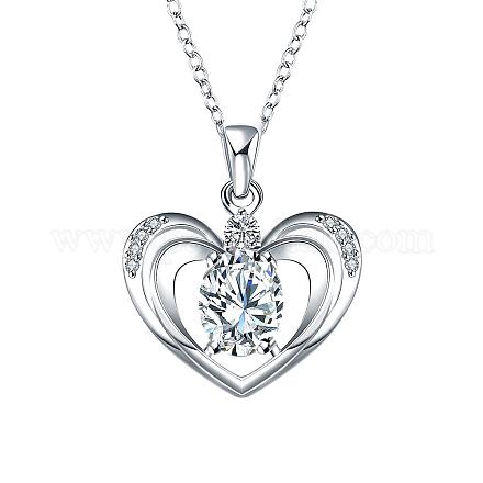 Silver Plated Brass Cubic Zirconia Heart Pendant Necklaces NJEW-BB02984-C-1