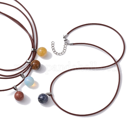 Круглые ожерелья с подвесками из натуральных и синтетических драгоценных камней NJEW-JN04478-1