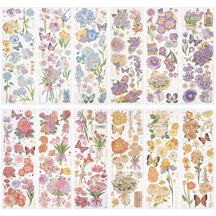 CRASPIRE Plant Journaling Stickers 12 Sheets Vintage Scrapbook Sticker Aesthetic Natural Flower Butterfly Gold Stamping Stickers Floral Decorative Decals for Laptop Envelopes Notebook Luggage DIY-CP0008-37-1