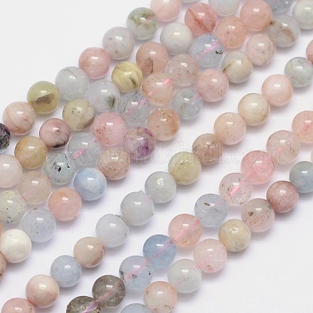 Morganite naturales hebras de perlas redondo G-I159-6mm-1